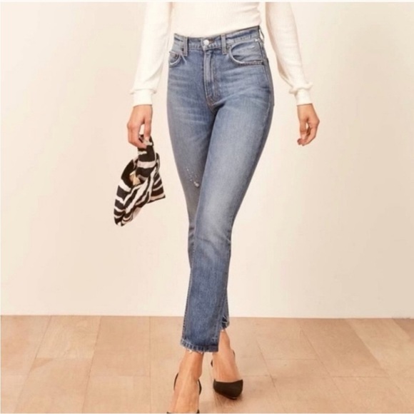 Reformation Julie Jeans in Bryce Wash Medium Wash High Waisted - Picture 1 of 8